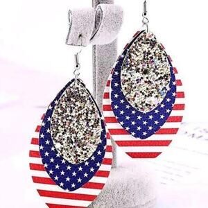 Boho American Flag July 4th Statement Earrings